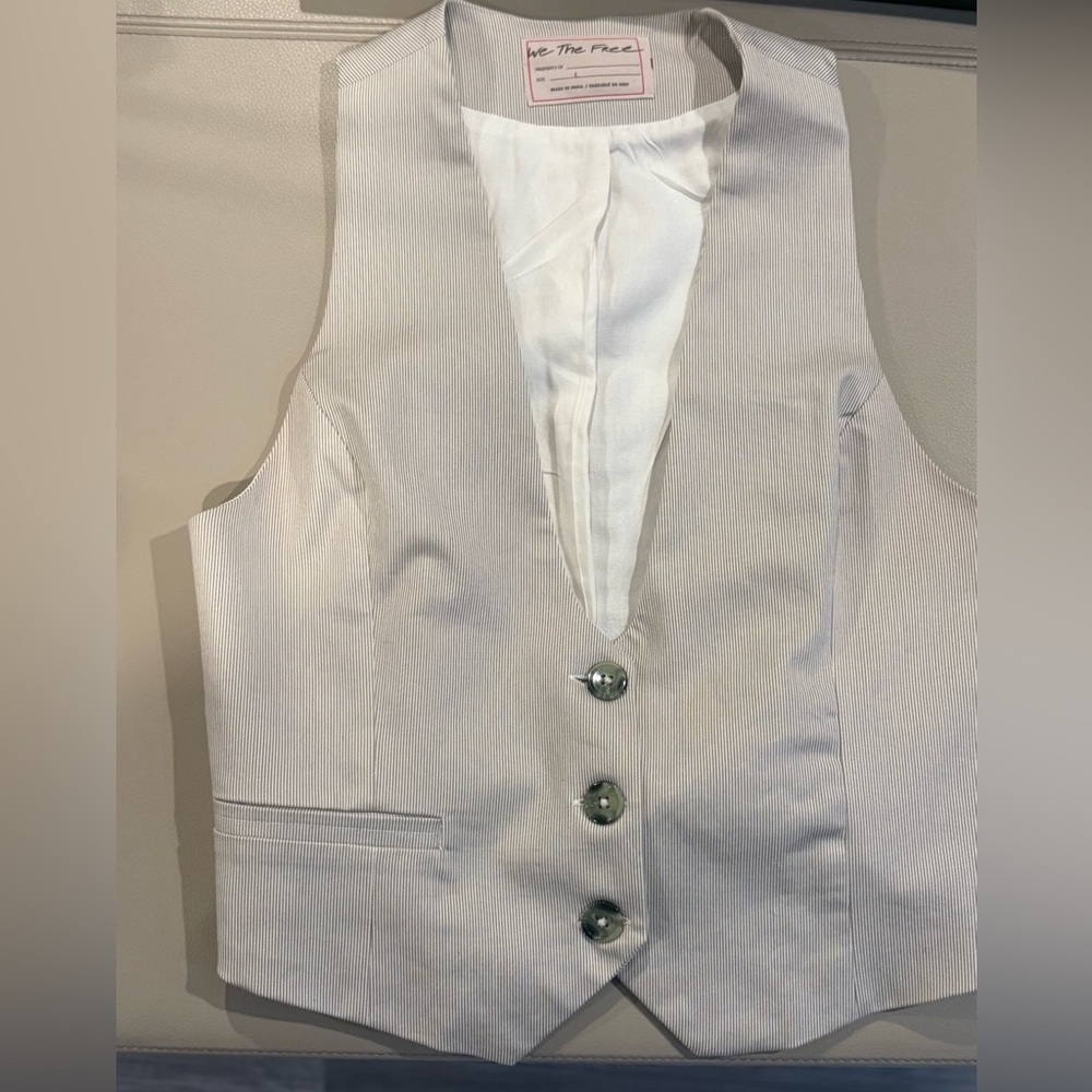 Free People Beige Vest with Silver Buttons